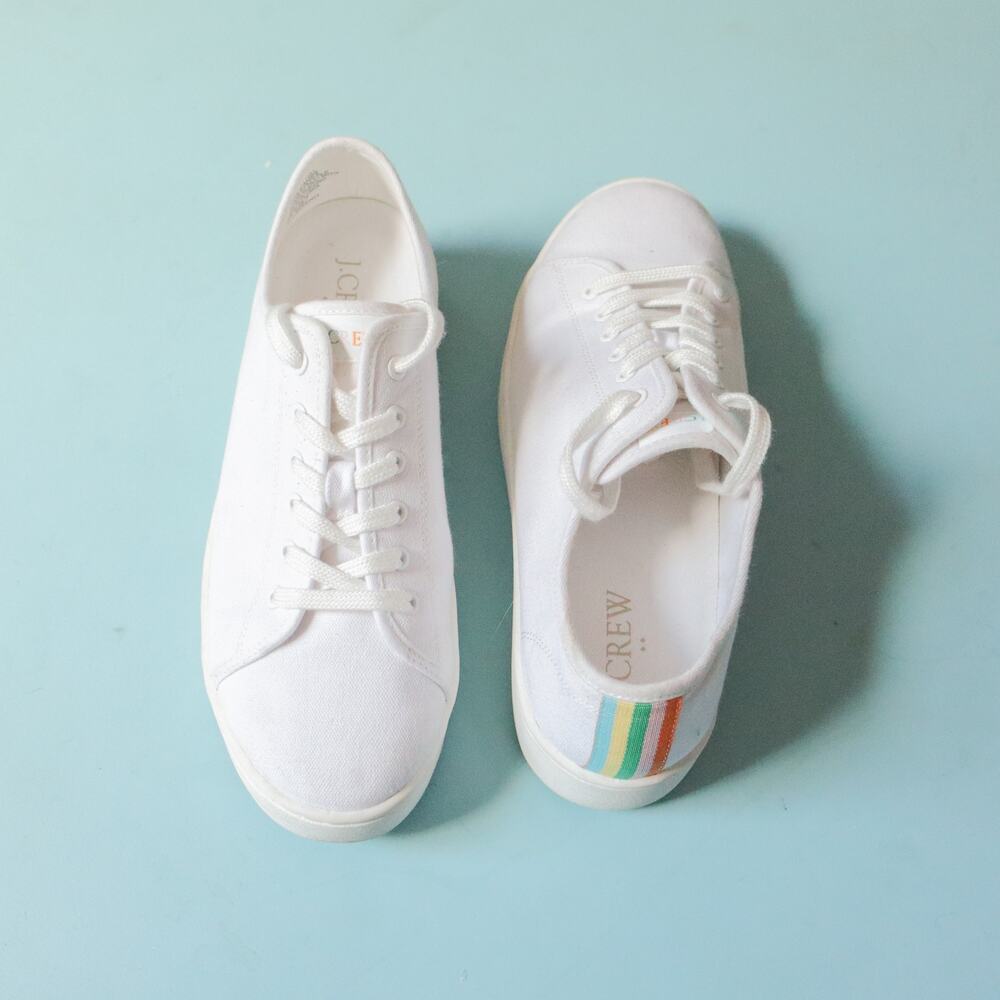 J Crew White Rainbow Stripe Platform Lace Up Sneakers Size 7